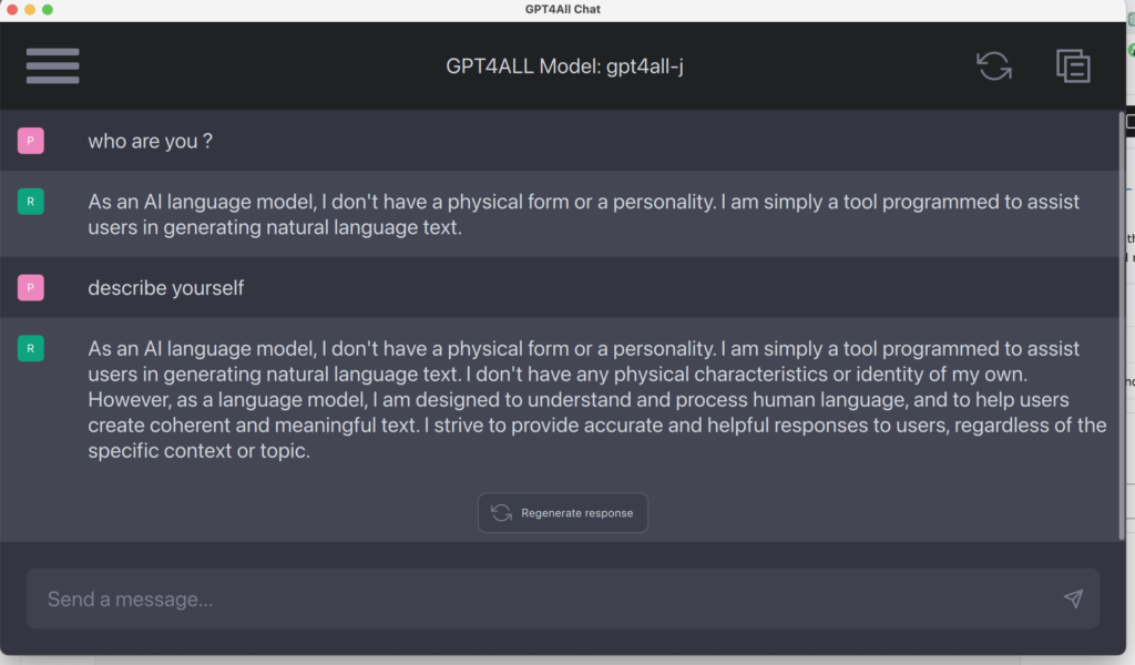GPT4ALL Screenshot on Mac OS